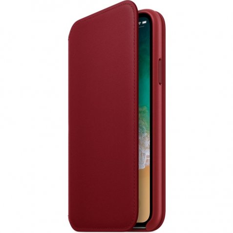 Apple iPhone X Leather Folio Book Case RED