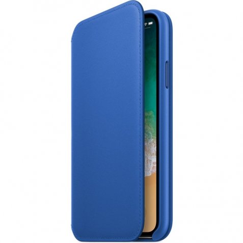 Apple iPhone X Leather Folio Book Case Electric Blue
