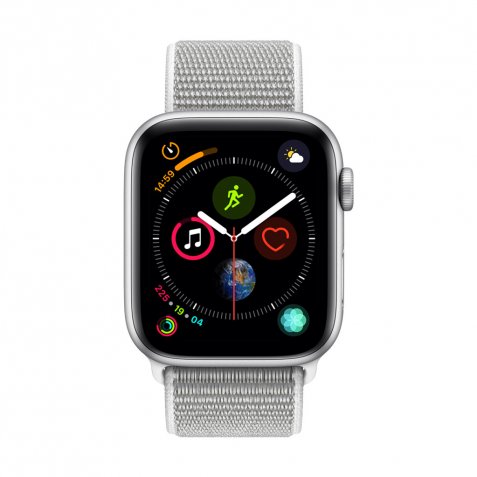 Apple Watch Series 4 44mm Zilver Aluminium/Grijze Nylon Sportband