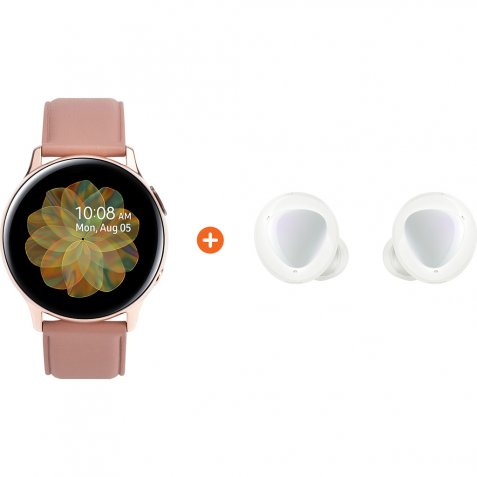 Samsung Galaxy Watch Active2 Rosé Goud 40 mm RVS + Galaxy Buds Plus Wit