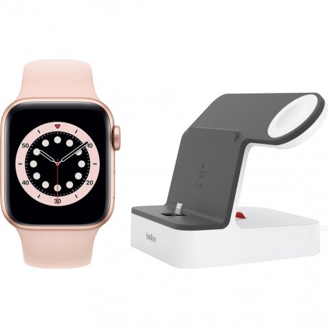 Apple Watch Series 6 40mm Roségoud Roze Sportband + Belkin Docking Station Wit