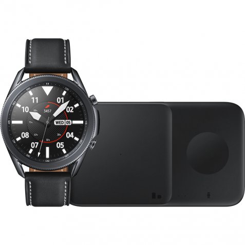 Samsung Galaxy Watch3 Zwart 45 mm + Samsung Draadloze Oplader DUO Pad 9W Zwart