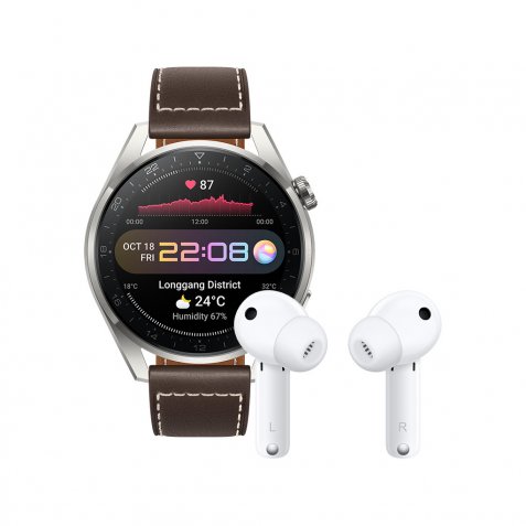 Huawei Watch 3 Pro Classic 4G Zilver/Bruin 49mm met oordopjes