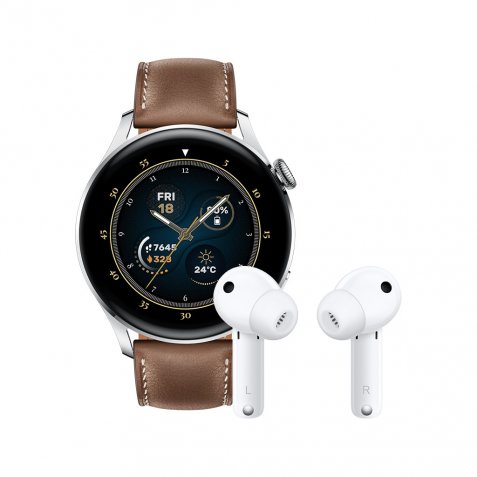 Huawei Watch 3 Classic 4G Zilver/Bruin 46mm met oordopjes
