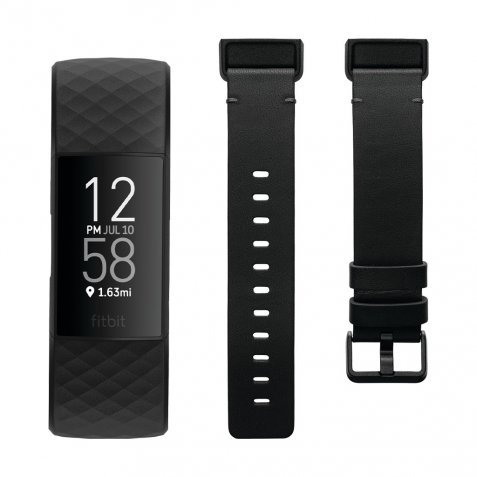 Fitbit Charge 4 Zwart + Fitbit Charge 4 Leren Bandje Zwart S