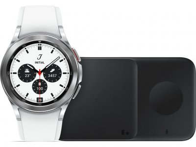 Samsung Galaxy Watch4 Classic 42 mm Zilver + Draadloze Oplader DUO Pad 9W Zwart