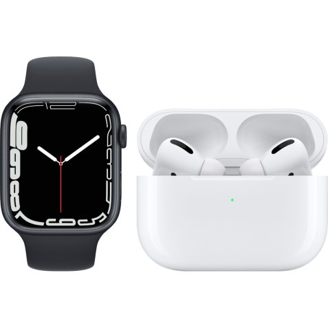 Apple Watch Series 7 41mm Middernacht Aluminium Middernacht Sportband + Apple AirPods Pro