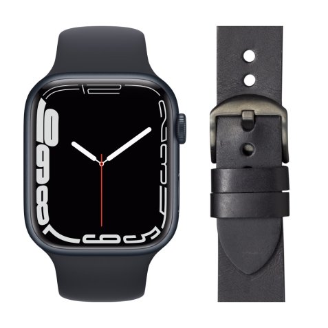 Apple Watch Series 7 45mm Middernacht Aluminium Middernacht Sportband + Leren bandje Zwart