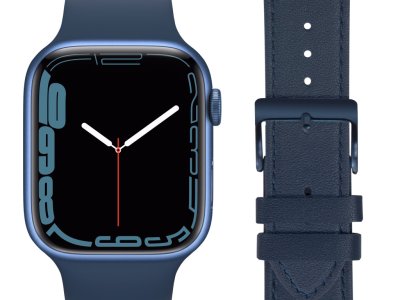 Apple Watch Series 7 45mm Blauw Aluminium Blauwe Sportband + Leren Bandje Blauw