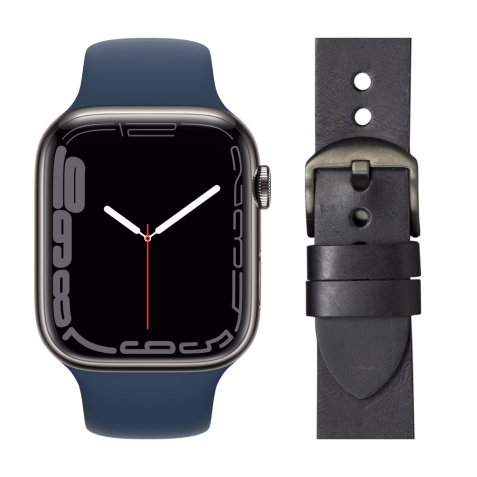 Apple Watch Series 7 4G 45mm Grafiet Rvs Blauwe Sportband + Leren Bandje Zwart