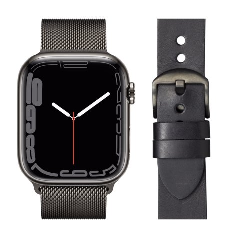 Apple Watch Series 7 4G 45mm Grafiet Rvs Milanese Polsband + Leren Bandje Zwart