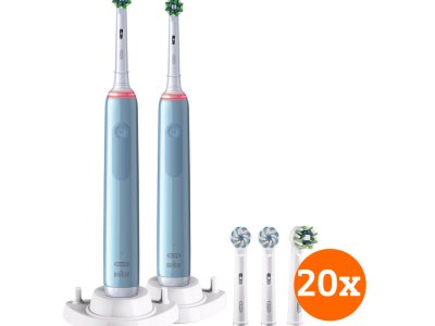 Oral-B Pro 3 3770 Blauw Duo Pack + CrossAction opzetborstels (20 stuks)