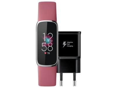 Fitbit Luxe Roze/Zilver + Samsung Adaptive Fast Charging Oplader 15W Zwart