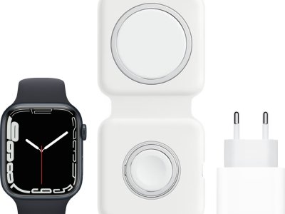 Apple Watch Series 7 45mm Middernacht Aluminium Sportband + MagSafe Oplaadpakket