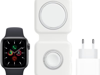 Apple Watch SE 40mm Space Gray Aluminium Middernacht Sportband + MagSafe Oplaadpakket